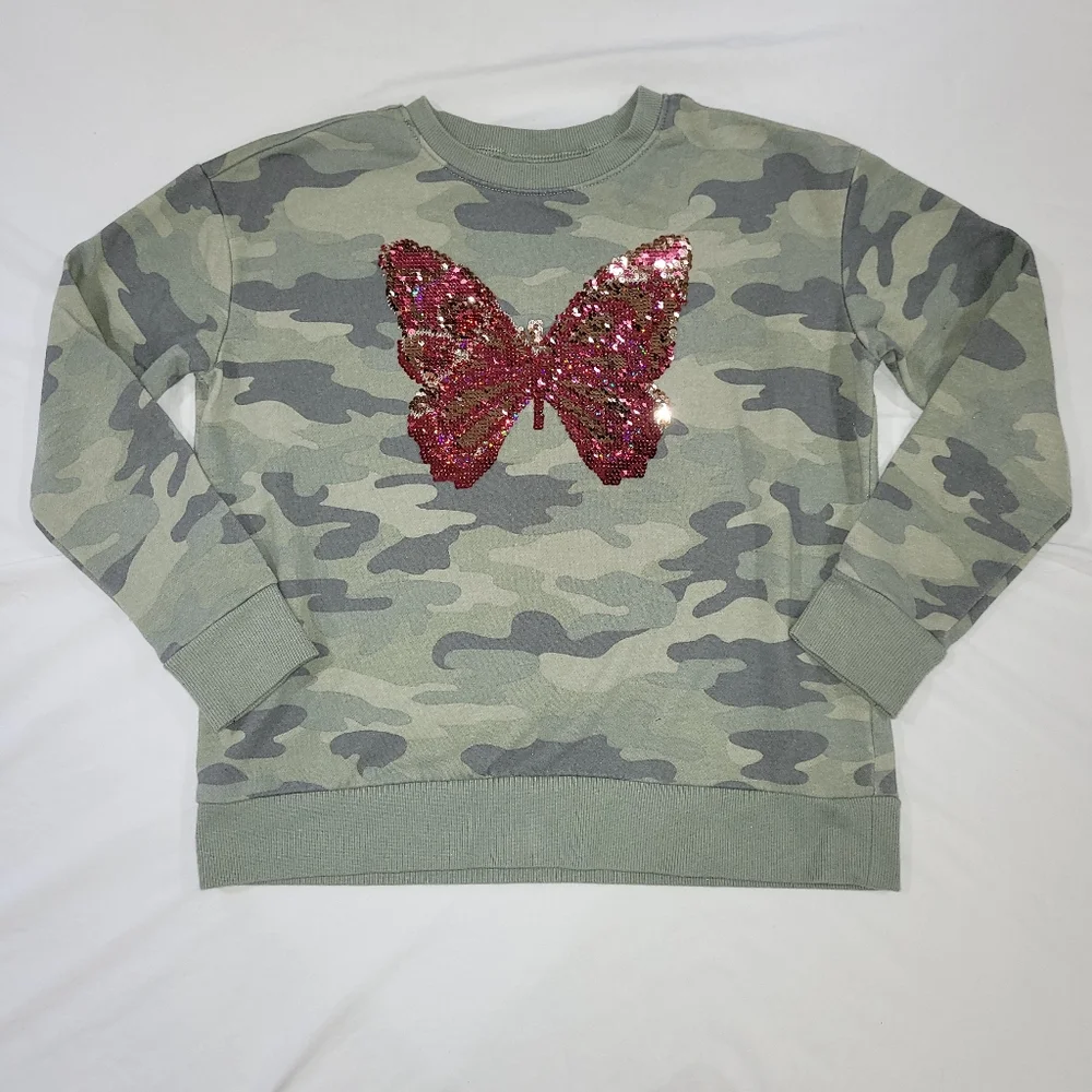 The Children’s Place Size M 7/8 Active Flip Sequin Butterfly Camo Sweatshirt